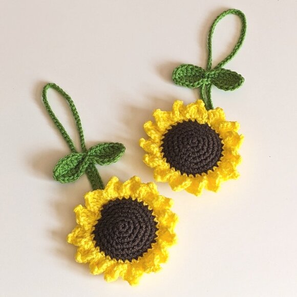 Crochet Sunflower Car Mirror Hanging Charm | Crochet Hanging Accessory - Picture 3 of 10